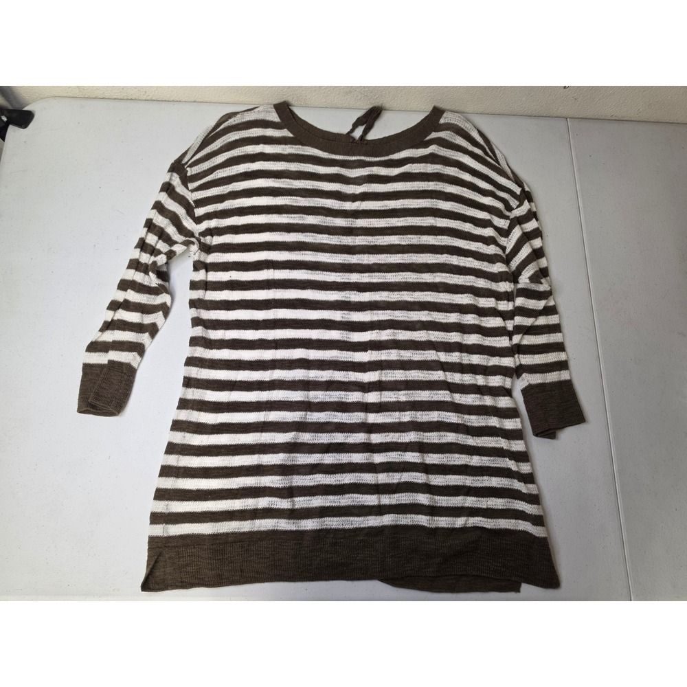 Talbots Womens Brown White Striped Tie Back Lightweight Knit Sweater Large